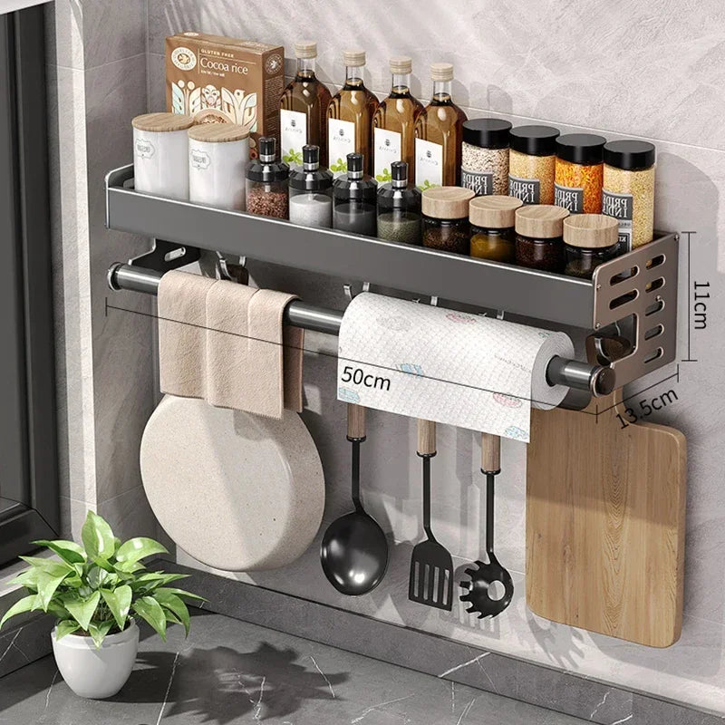 Premium Wandorganizer voor Keuken – 30-40-50cm Kruidenrek met Haken en Houder