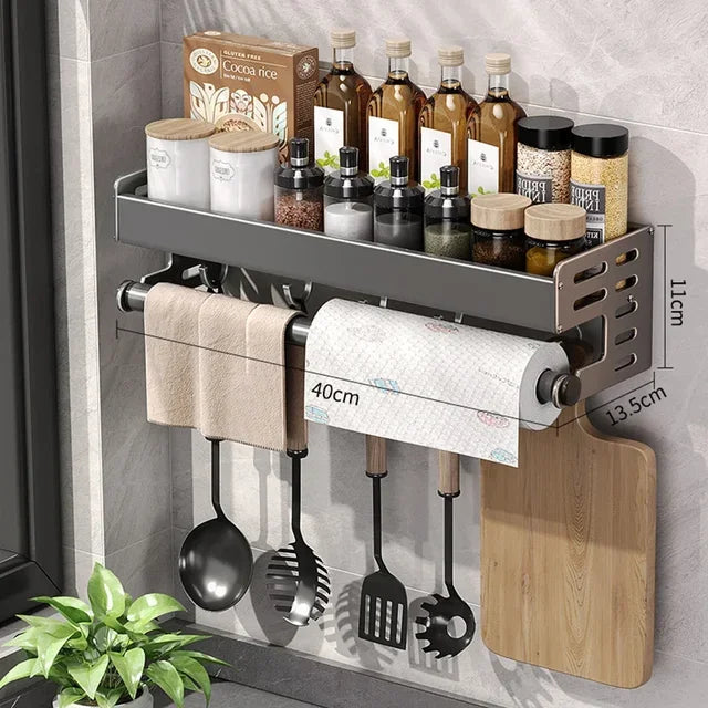 Premium Wandorganizer voor Keuken – 30-40-50cm Kruidenrek met Haken en Houder