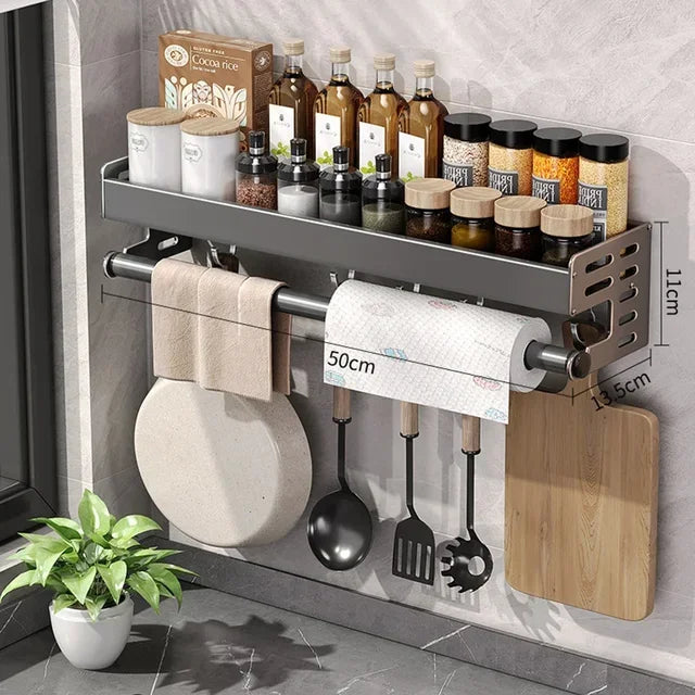 Premium Wandorganizer voor Keuken – 30-40-50cm Kruidenrek met Haken en Houder