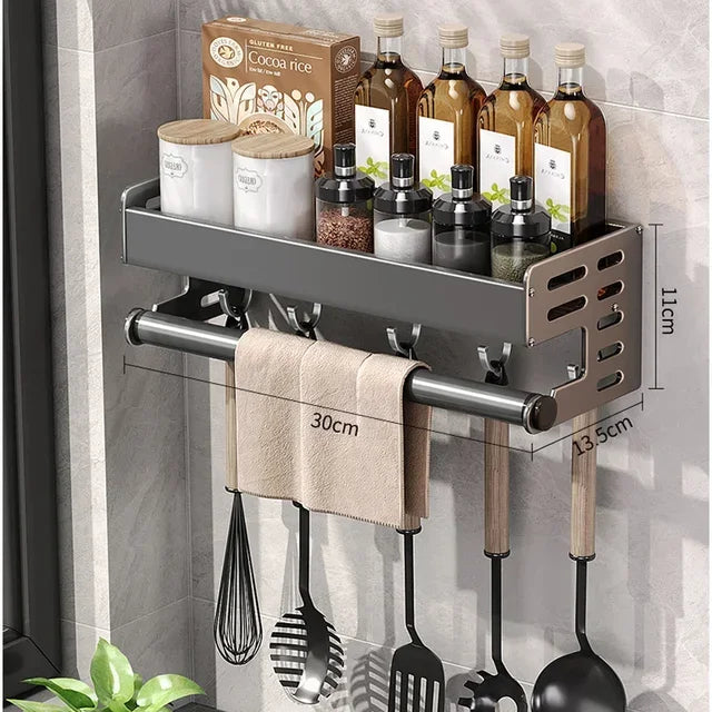 Premium Wandorganizer voor Keuken – 30-40-50cm Kruidenrek met Haken en Houder