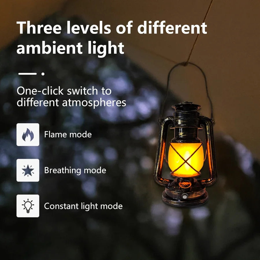Camping Retro LED Lamp – USB Oplaadbaar & Dimbaar Sfeerverlichting voor Buiten