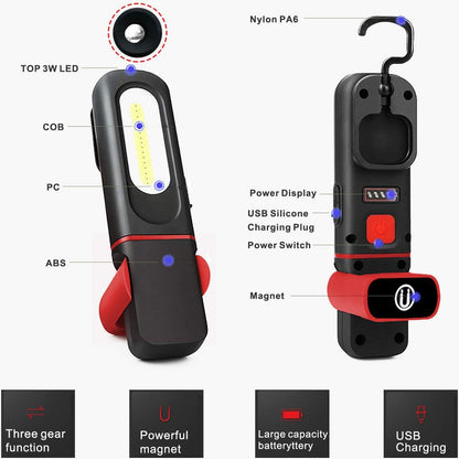 Oplaadbare LED Werklamp – Inspectielamp 2-in-1 met Magnetische Voet & Haak