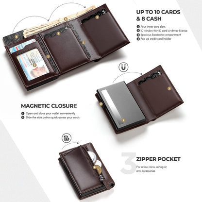 👛 RFID Wallet – Creditcardhouder met Pop-up Mechanisme & Echt Leer