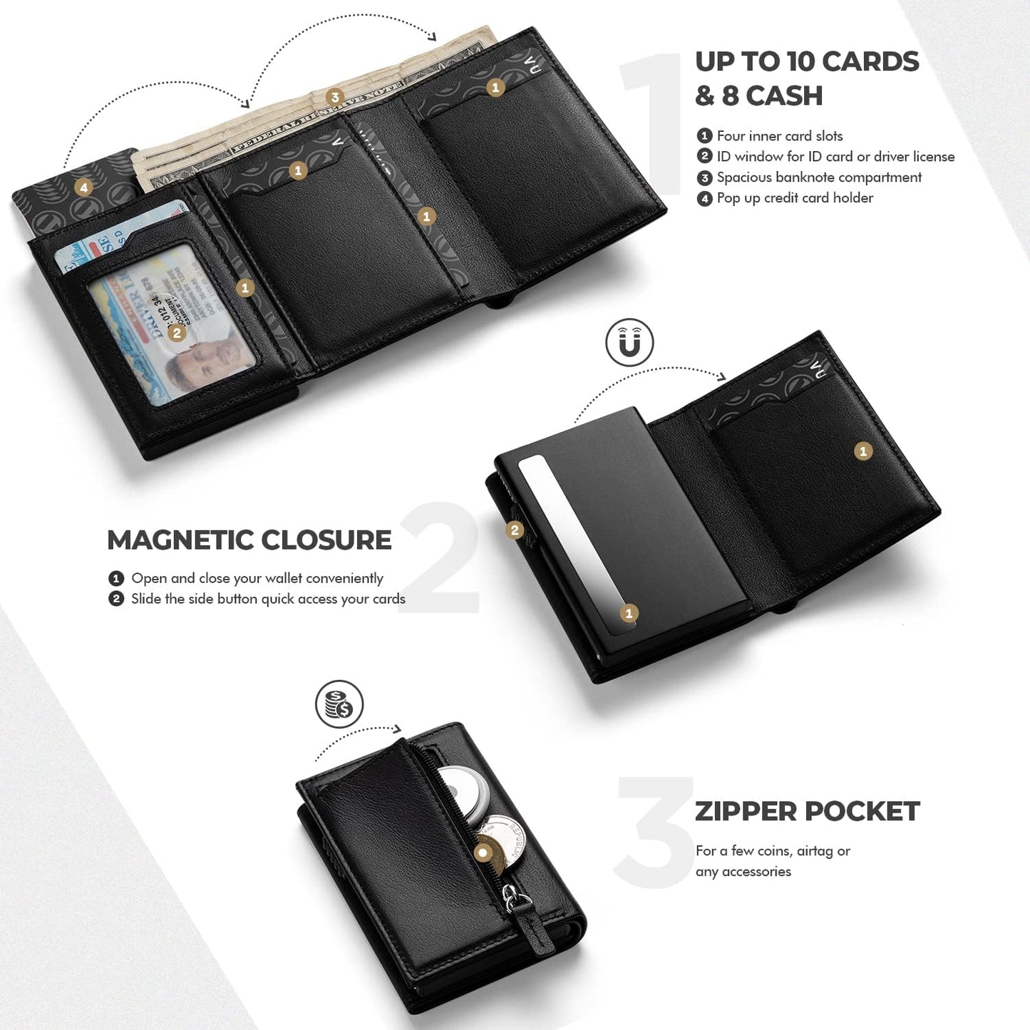 👛 RFID Wallet – Creditcardhouder met Pop-up Mechanisme & Echt Leer