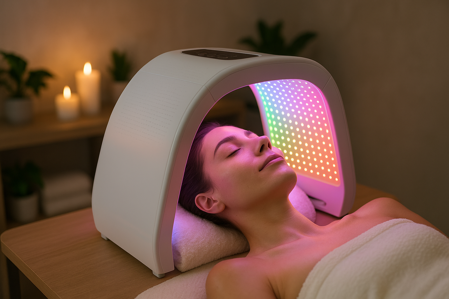 LED Face Spa in Gebruik -vrouw relaxt onder spa met haar gezicht