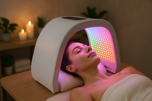 LED Face Spa in Gebruik -vrouw relaxt onder spa met haar gezicht