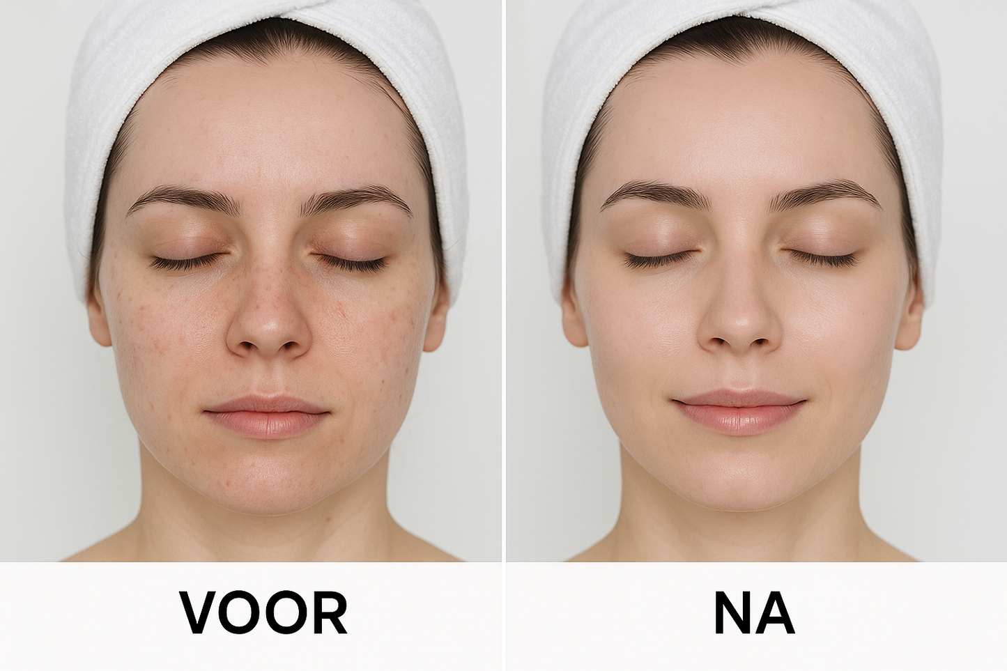 Dame liggend, 2 foto's naast elkaar. Voor en Na behandeling Resultaten