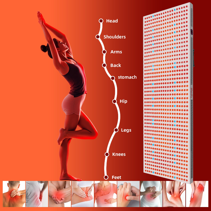 model in fitnesshouding voor een groot roodlicht paneel
